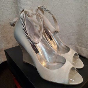 Nina satin and rhinestones wedge wedding shoes